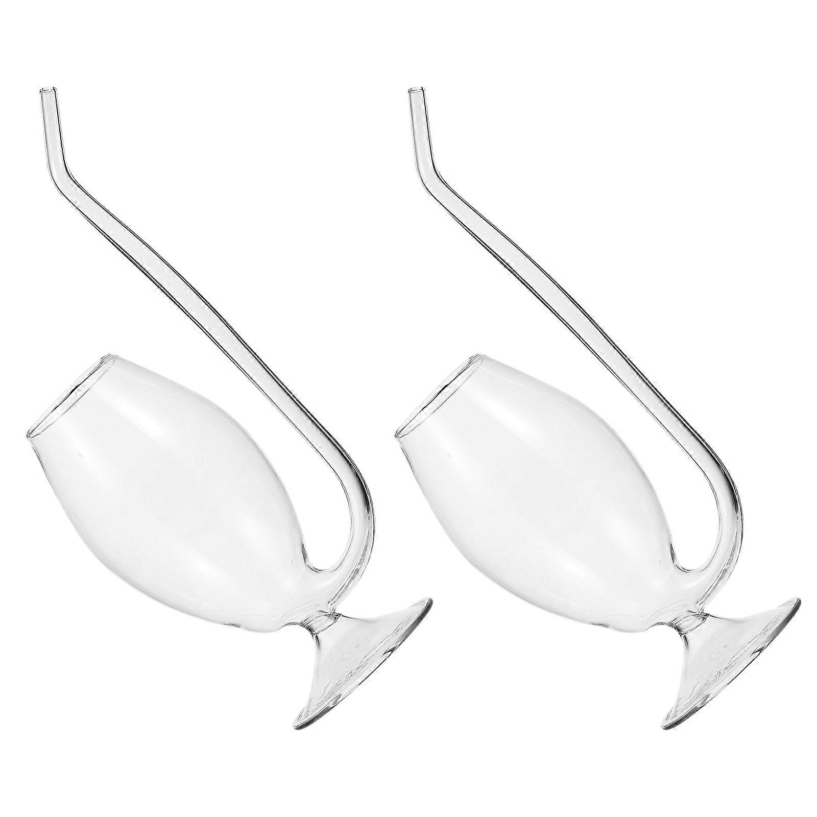 2Pcs Creative Glass Cups for Drinks Transparent Straw Wine Glass