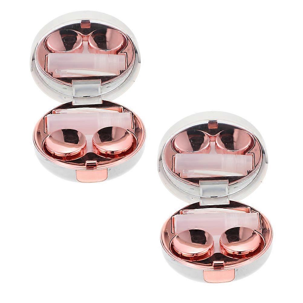 Eye Lens Case for Storage Use 4Pcs Portable Rose Gold Plastic
