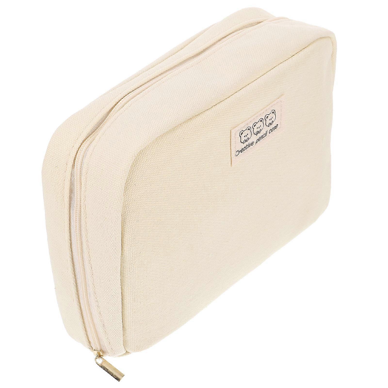 Cosmetics Organizing Bag Beige Canvas Easy-Clean Pencil Case Large Capacity for Makeup