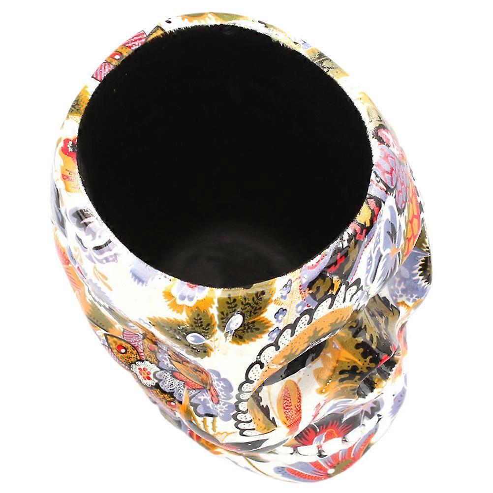 Desk Organizer Resin Skull Head Shape for Storage 2Pcs Pen Holder Cup