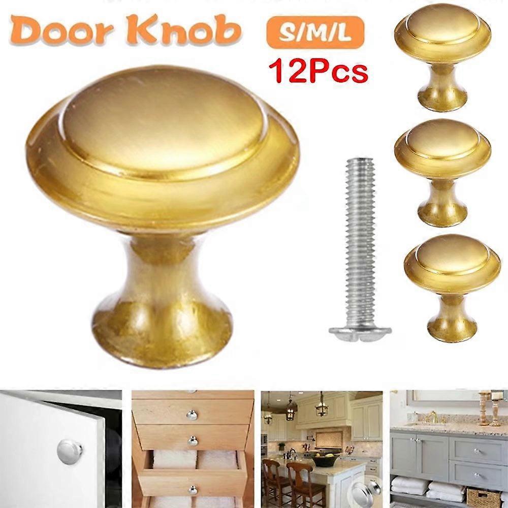 12pcs Heavy Duty Round Pull Knobs, Brushed Nickel & Gold Cabinet Knobs, Compatible with Kitchen, Bathroom, Drawer Hardware, Small