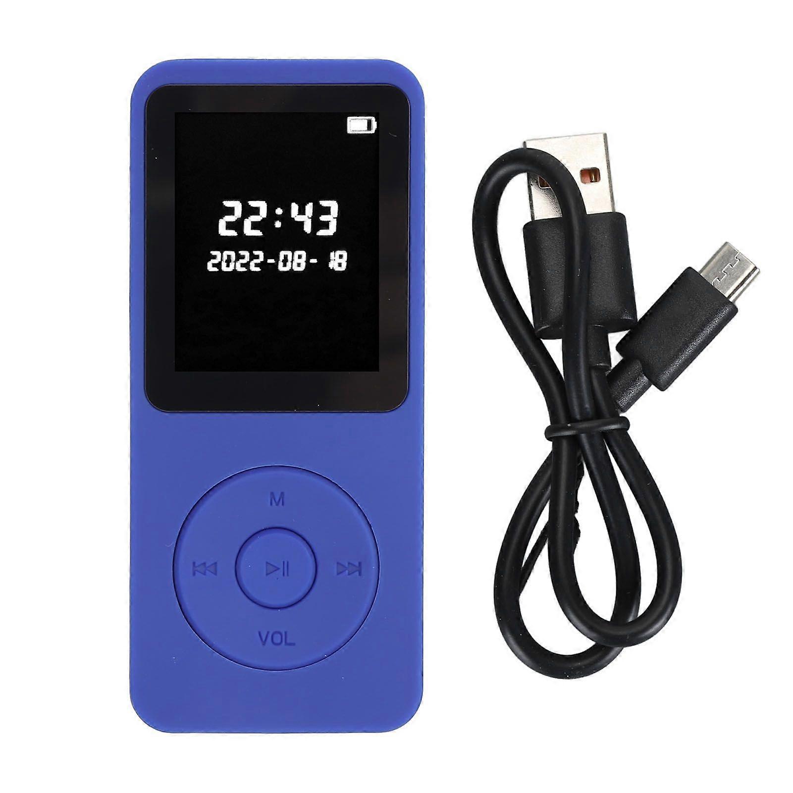 MP3 Player Bluetooth 5.0 1.77in LCD Screen Built in HD Speaker Portable HiFi Music Player with FM Radio Recorder Alarm Clock Dark Blue with 64G Memory