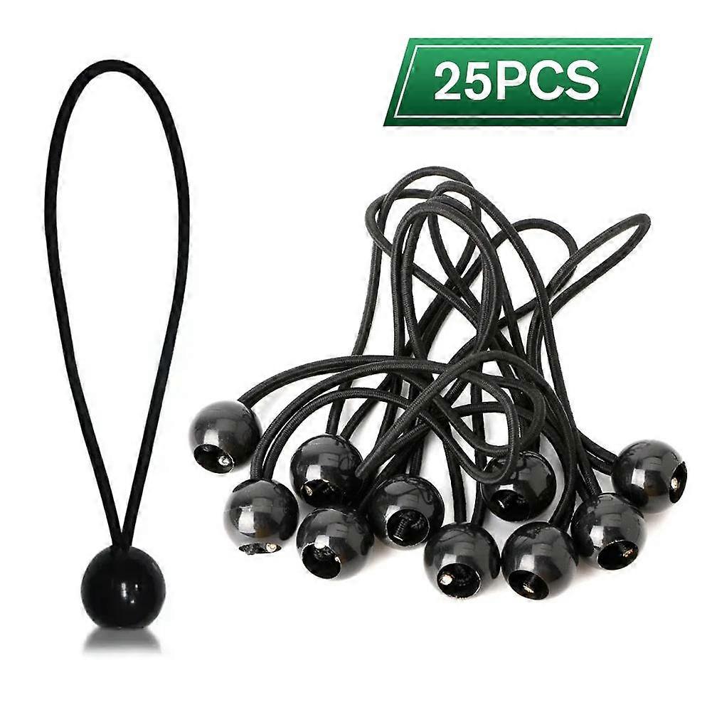 25PCS Black Ball Bungee Pack Shock Elastic Tie Loop Cord Fixing Securing Trailer Ropes Buckle Backpack Accessories Outdoors Tool