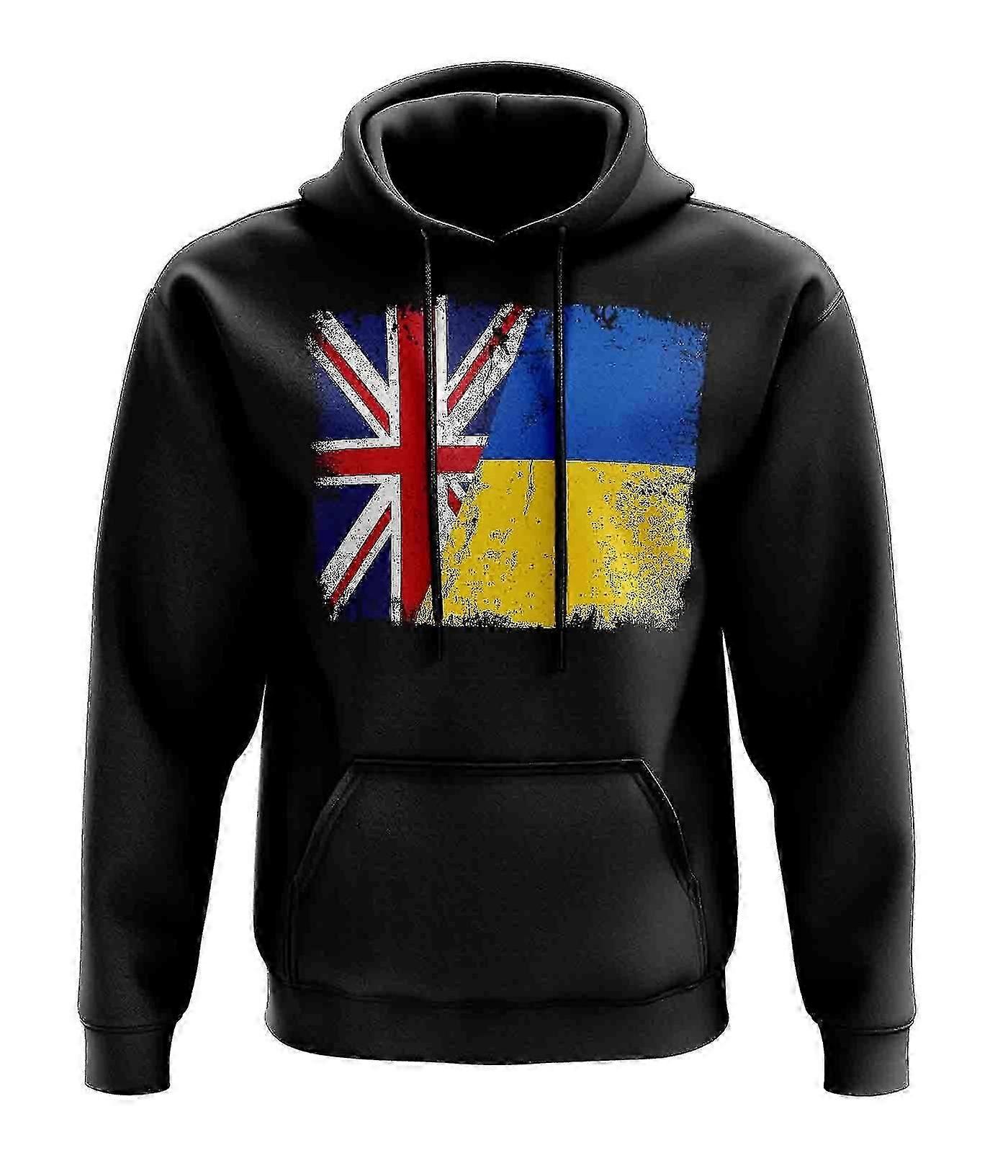 Kapuzenpullover mit ukrainischer Flagge (Schwarz) Y