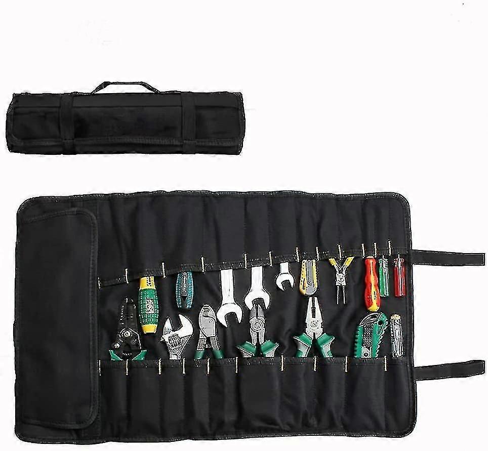 Rolling Tool Bag22 Pocketsmulti-purpose Tool Bagroll-up Organizerportable Tool Pouchscrewdriveradjustable Wrench Black