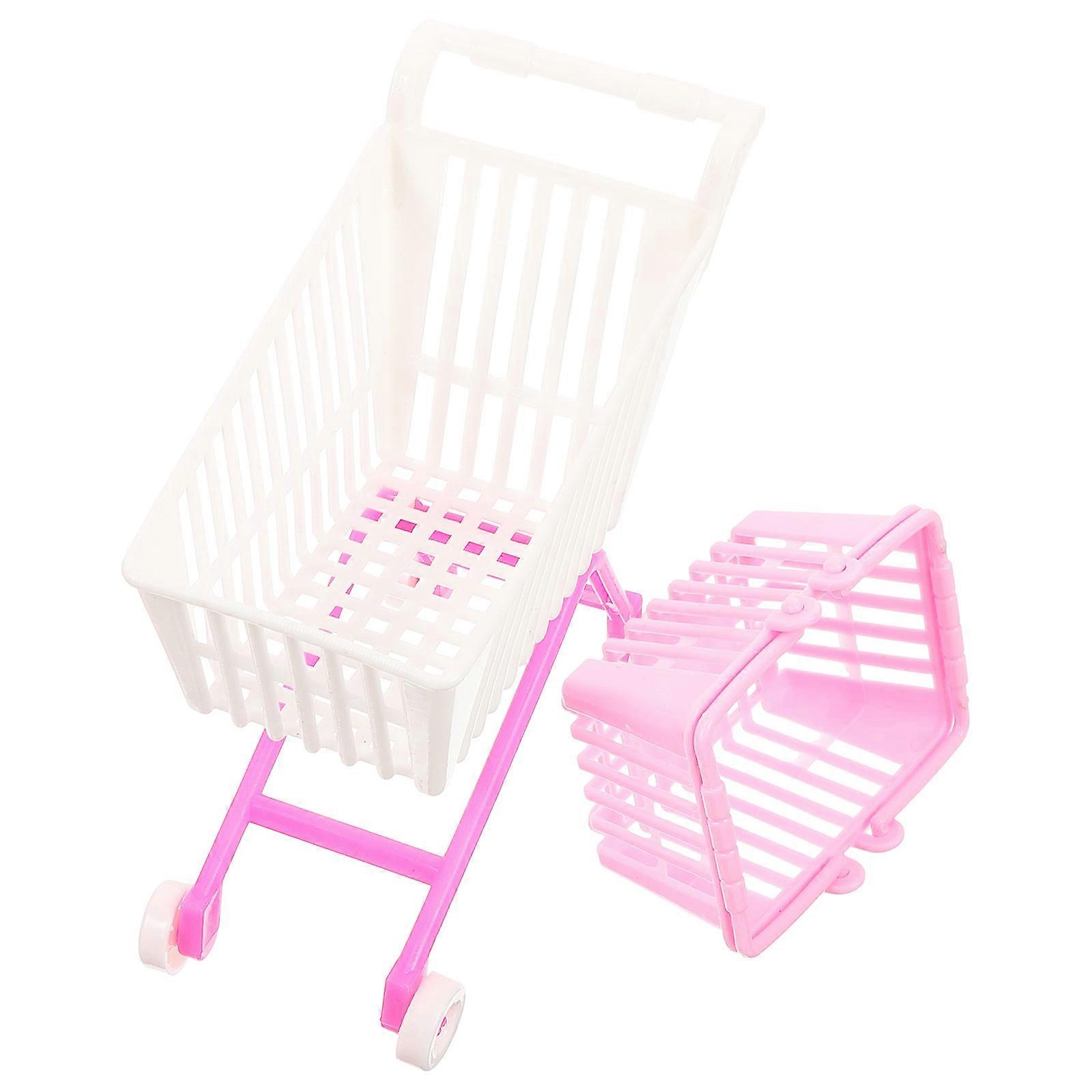 Trolley Handcart Model for Desktop Decor 1Set Mini Shopping Basket