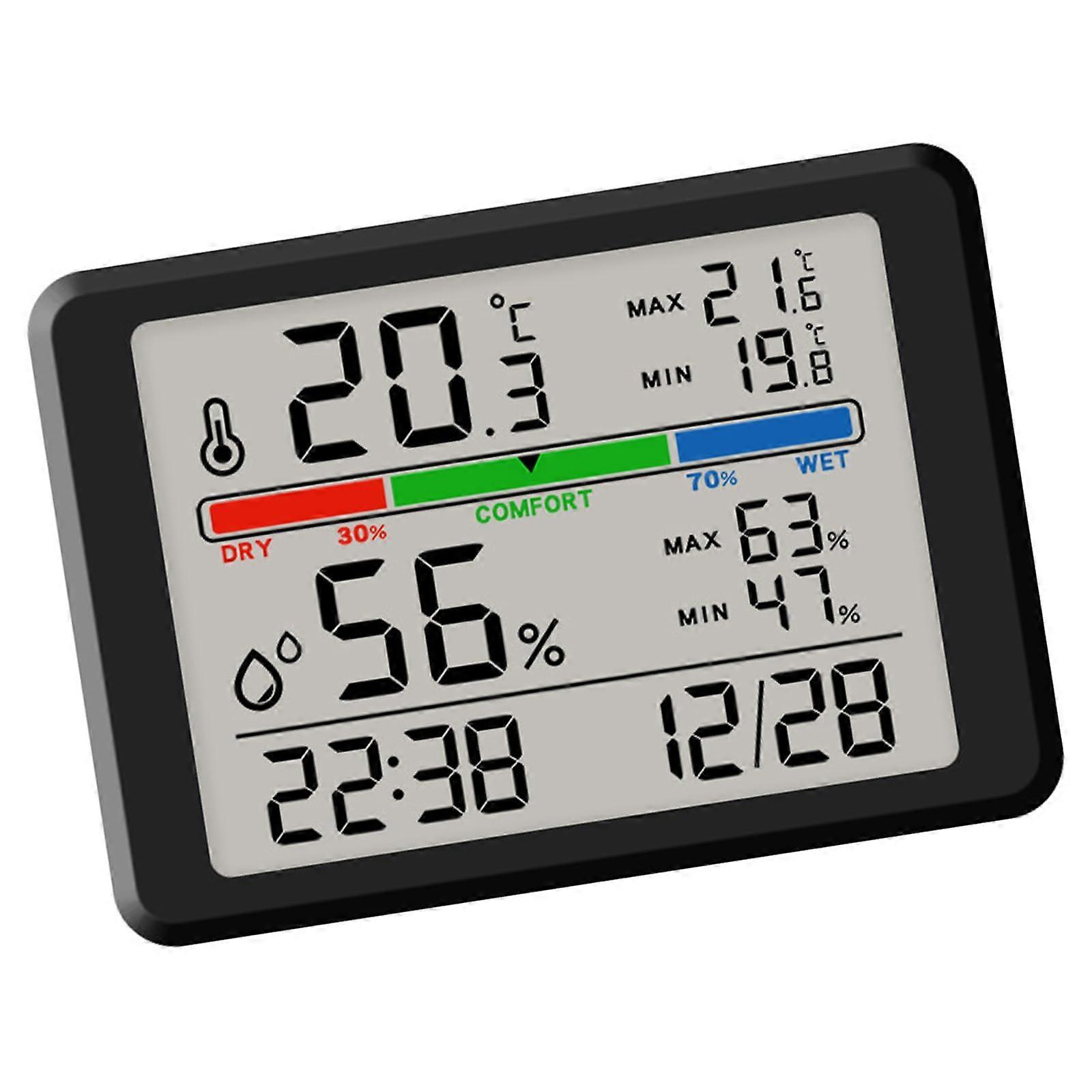 Indoor Temperature And Humidity Digital Clock Black Large Readable LCD Display Precision Monitor