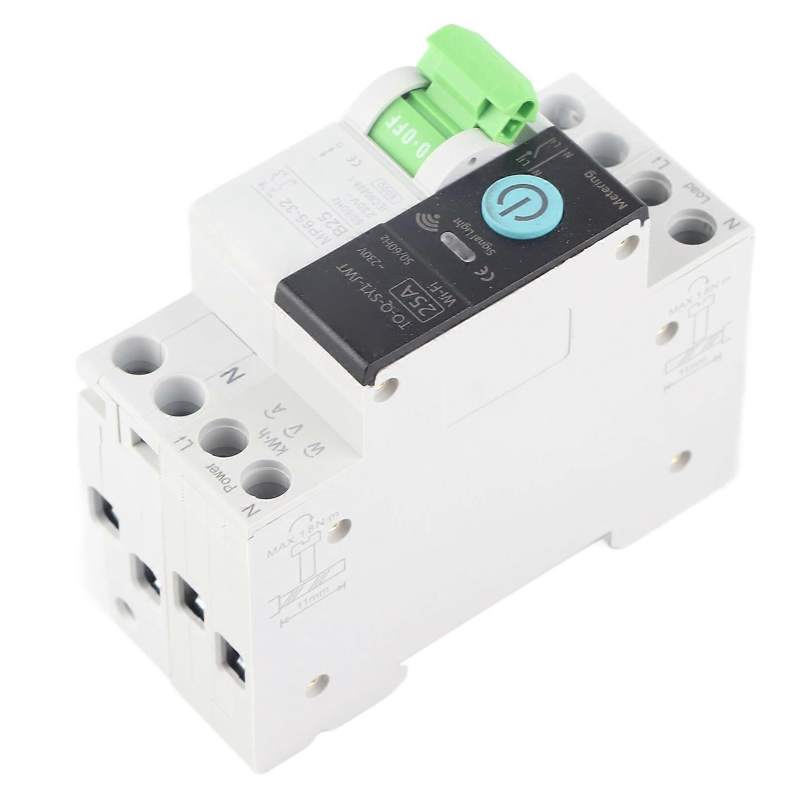 Smart WiFi Circuit Breaker with Metering Remote Control Timer Home Breaker 1P+N 25A 230VAC 