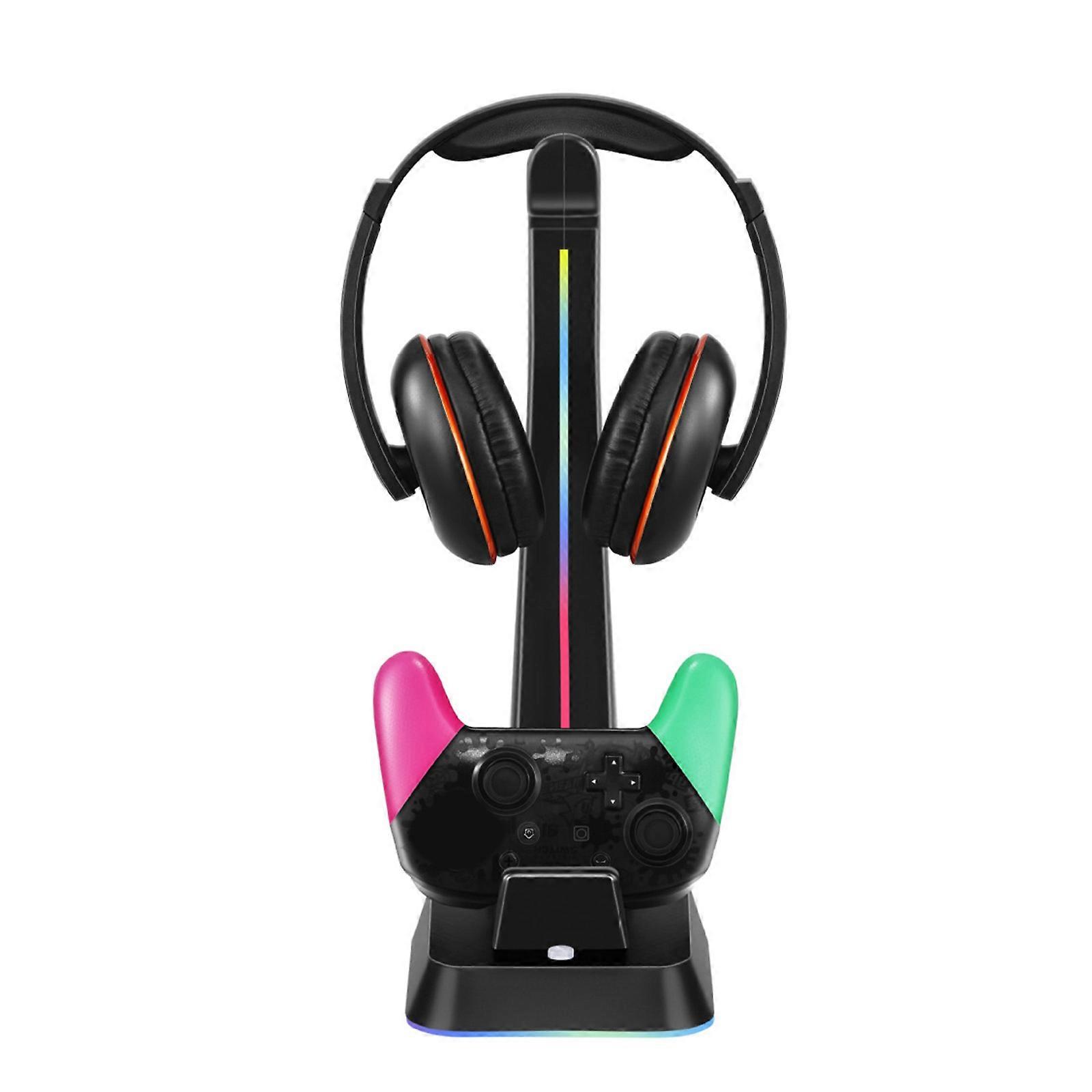 Charging Station with Headphone Holder for Gamepad Controller Charging Stand Base Built In LED Light Multicolor
