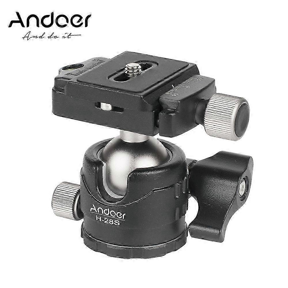 Andoer H28S Mini Ball Head 360 Degree Panoramic Low Profile Tabletop Head Monopod Tripod Ballhead Mount with Quick Release Plate and Bubble Level Comp