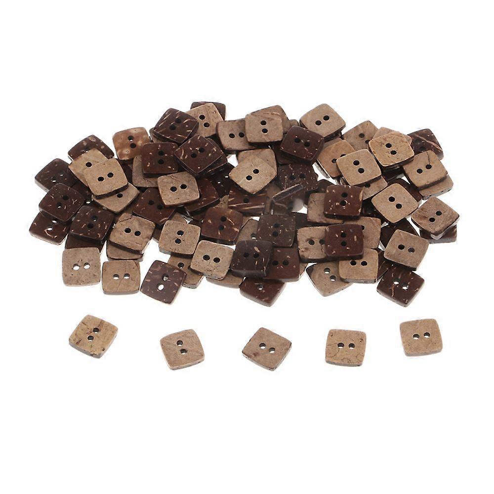 100pcs Square Shape Wooden Coconut Shell Buttons 2 Holes for Sewing Craft
