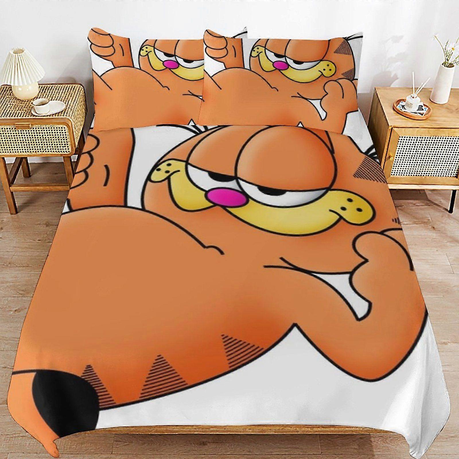 o38 The Garfield Show Quality Weave Breathable Surface Soft Finish Durable Zipper Duvet Cover Sets for Comfort Sleep d38