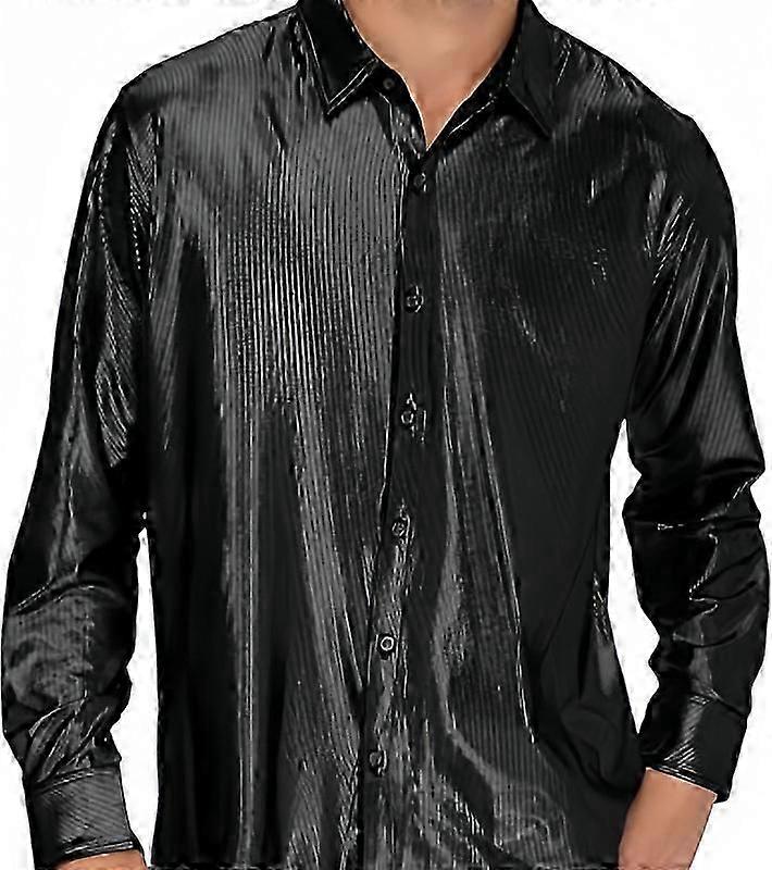 Herren Disco Hemden Glänzendes Langarmhemd