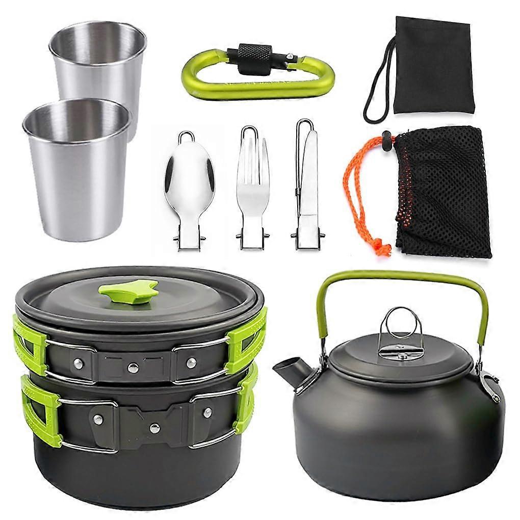 11 Piece Camping Cookware Set NonStick Pots Frying Pan Outdoor Picnic Tableware with Bag