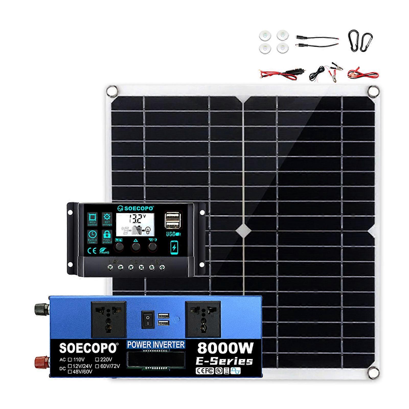 300W Solar Panel with 8000W Power inverter DC 12V to AC 110V/220V 100A MPPT Controller Solar System Complete Kit for Home Camping Off-Grid