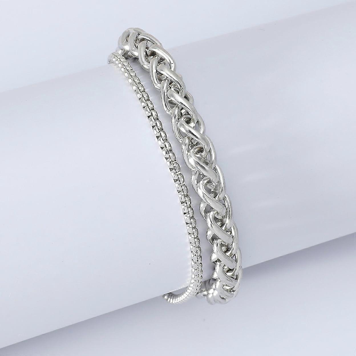 Women Simple Adjustable Double Layer Chain Bracelet Bangle Jewelry Accessory