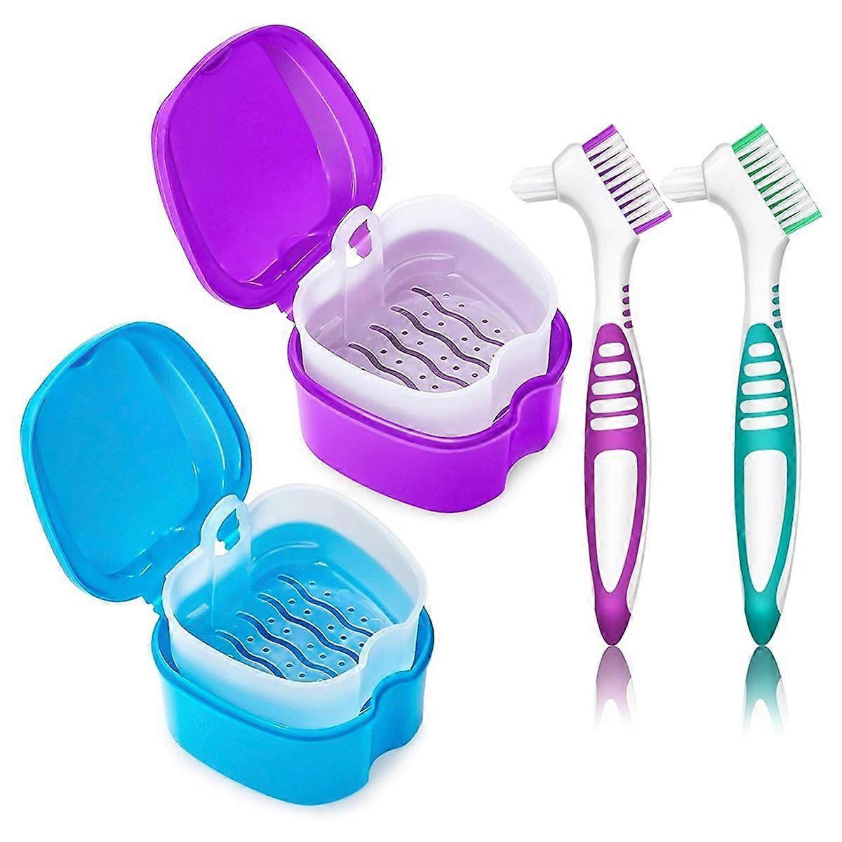 Denture Bath Case with Strainer, Compact False Teeth Storage Box, Hygienic Denture Soaking Cup with