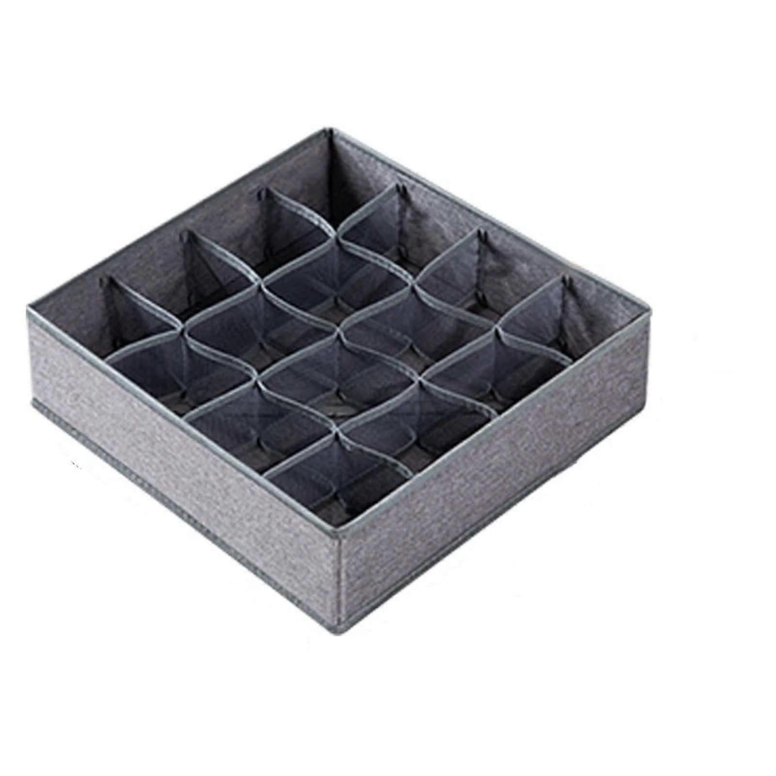 Socks and Underwear Organizer Box Foldable Fabric Storage with 16 Divided Grids for Closet