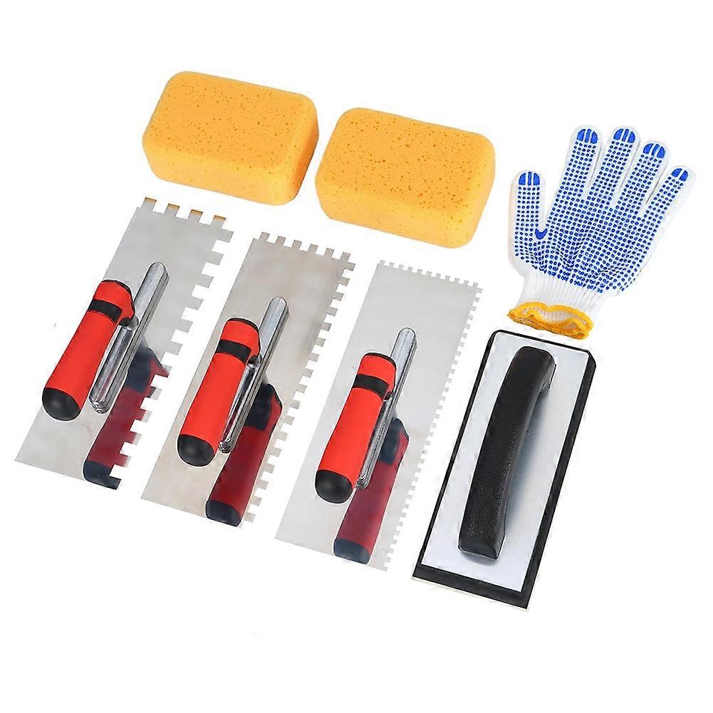 Squared Trowel 3pcs Set, with Rubber Grout Float,Grout Sponges and Work Gloves,Ideal for Cement, Concrete, Masonry Tile
