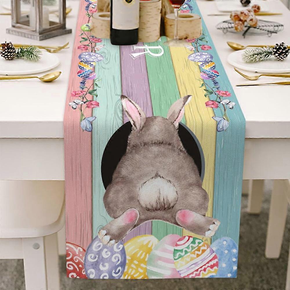 Cotton Linen Table Runner Happy Easter Gnomes Bunny Non-Slip Rectangle Table Setting Decor for Spring Party Dinner ,13 x 70 inches