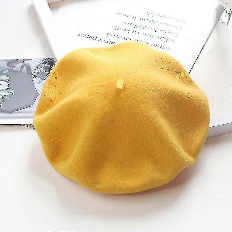 Şapka Kadın Kış Bere, Yün Bere, Sıcak Şapka Yün Örme Şapka, Açık Sarı F74