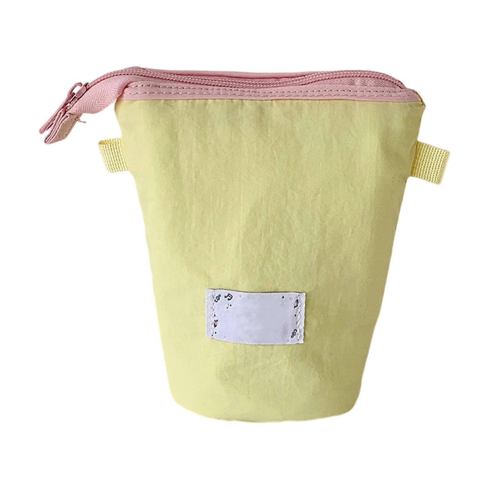 Simple Dot Pattern Pen Case Efficient Fabric Material Spacious Interior School Workplace Organization Tool  Yellow