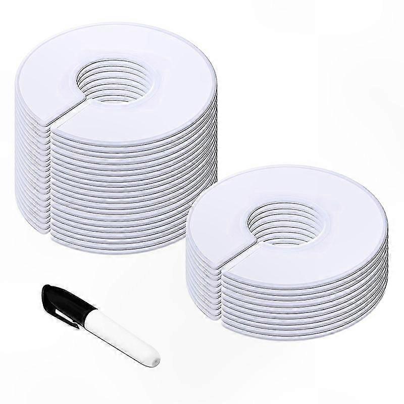 30-Pack White Round Closet Hangers with Size Labels, Includes 1 Marker (Outer Diameter 3.5 Inches, Inner Diameter 1 Inch)