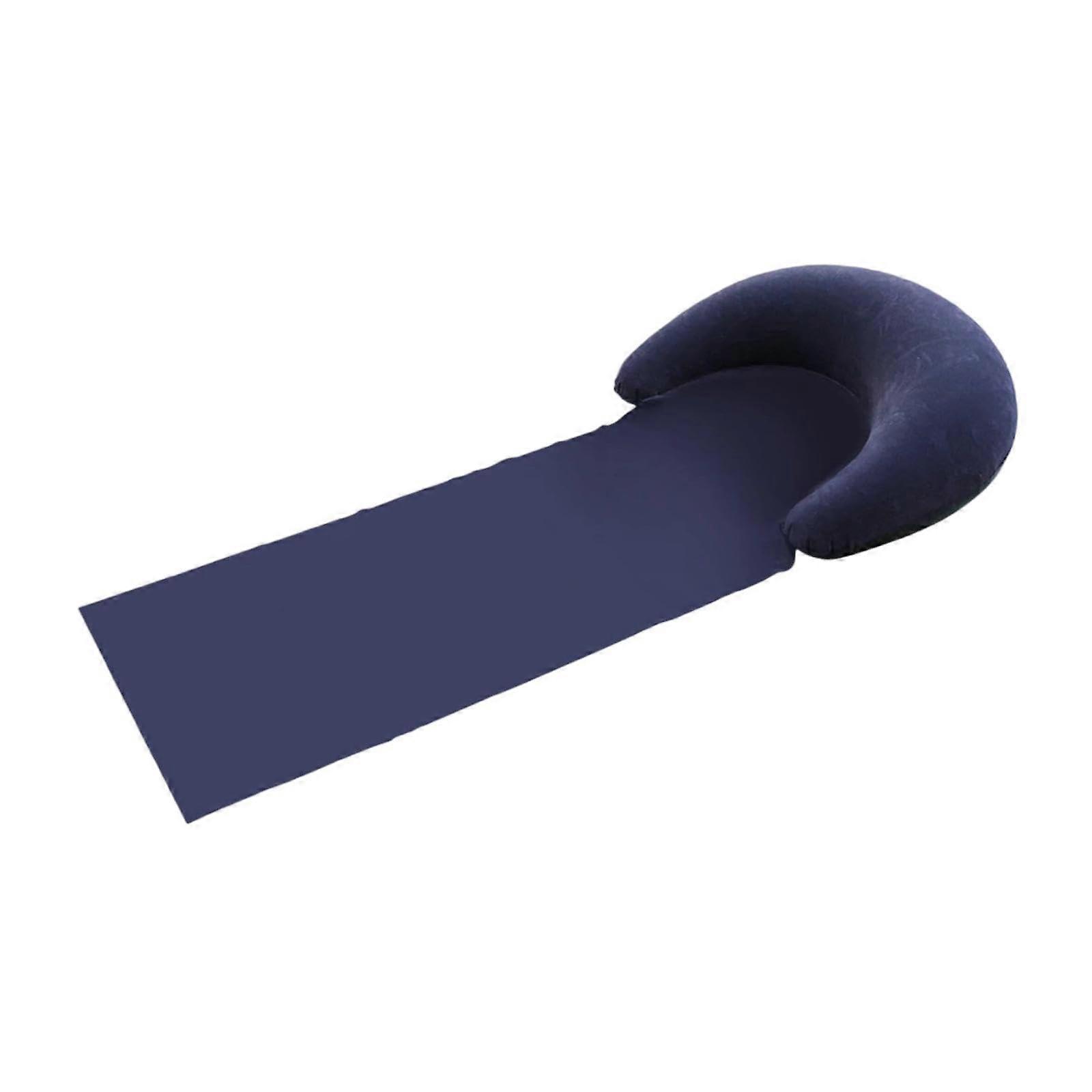 Inflatable Beach Mat with Ergonomic Pillow for Sunbathing Camping Pool Backyard, Dark Blue