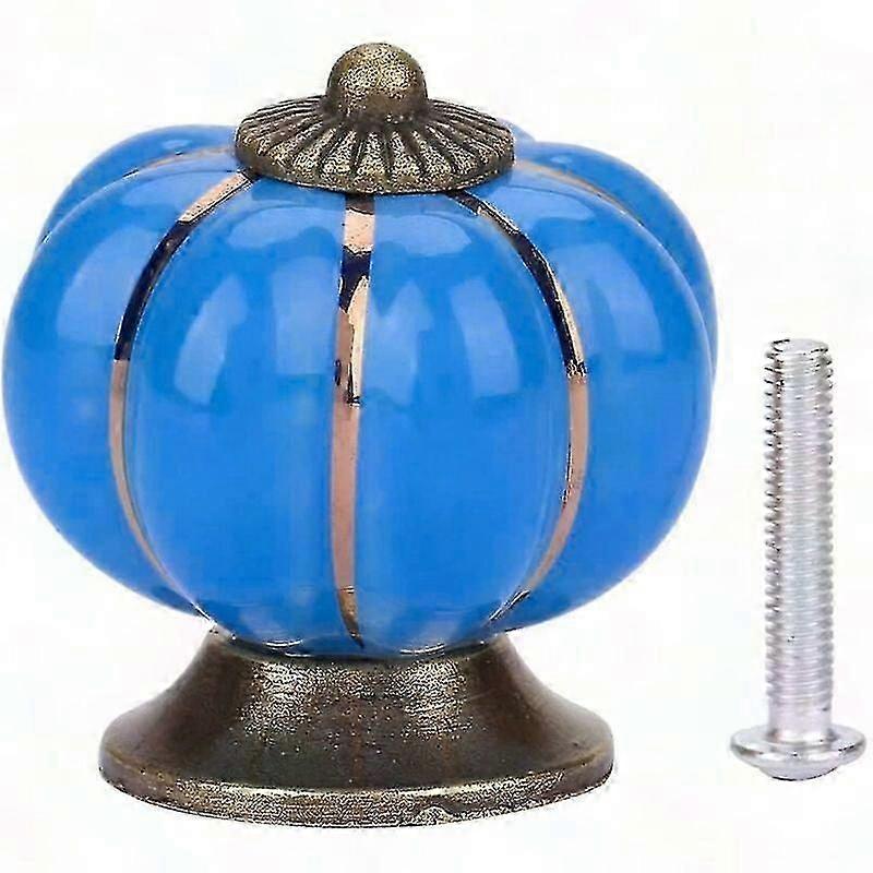 4pcs Blue Vintage Pumpkin Ceramic Cabinet Knobs 40mm With Screws