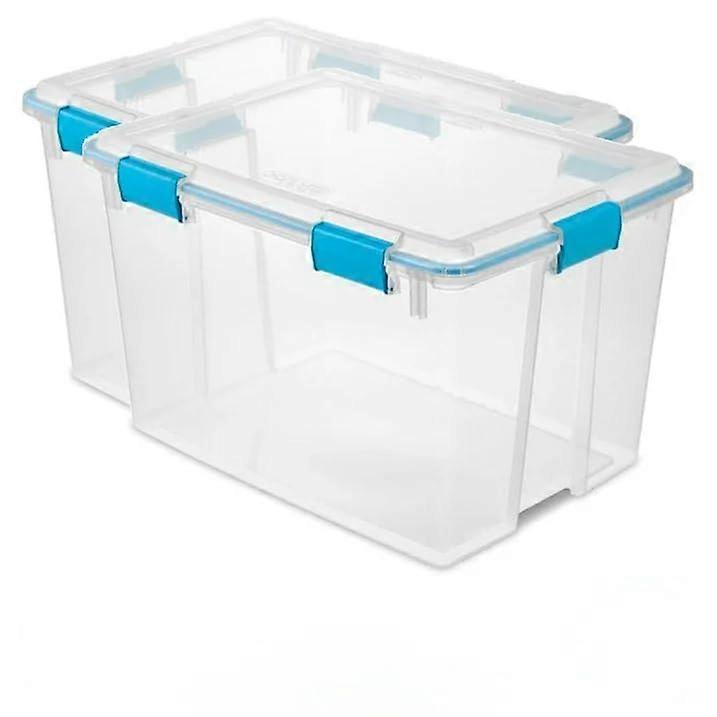 2 Pack 80 Quart Clear Storage Bin with Lid, Weather Resistant Seal and Secure Latch Closure