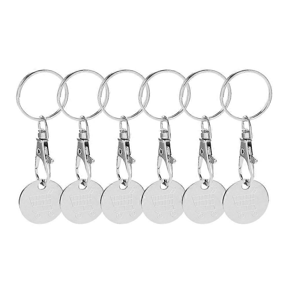 6Pcs Trolley Token Key Ring Ornament Metal Token Coin Keyring Small Trolley Token Coin Keychain Pendant