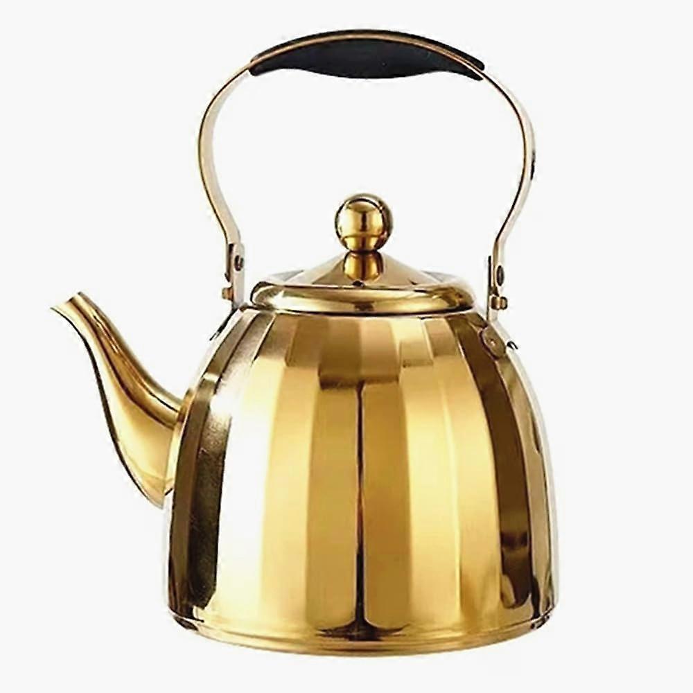 Golden Stainless Steel Teapot 2L with Infuser, HeatResistant Handle, Rustproof, Open Flame Safe
