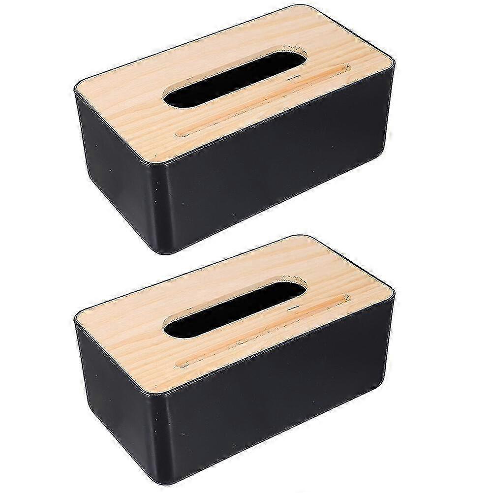 2pcs Decorative Tissue Storage Box Simple Wood Lid Napkin Storage Case Decor-c