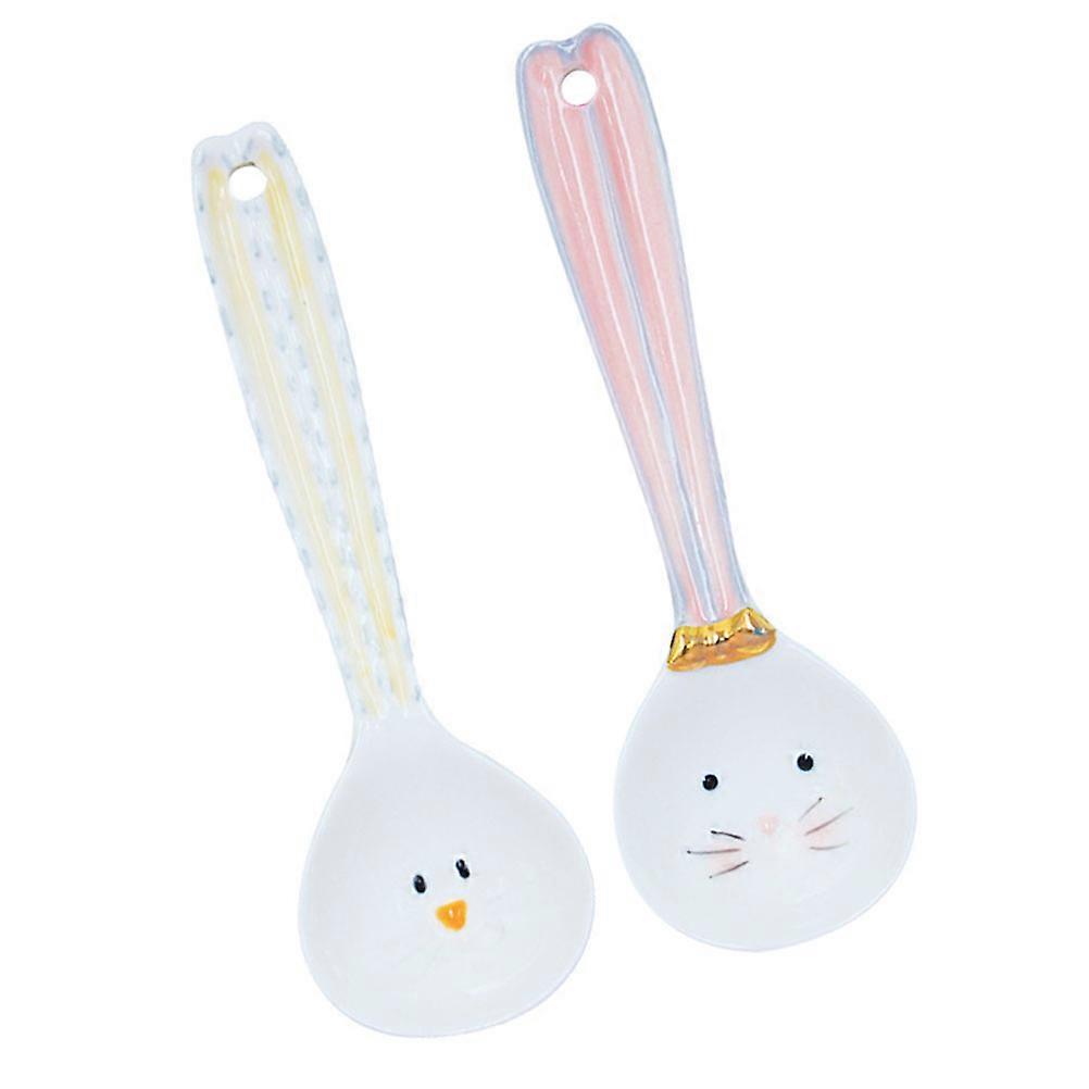 Ceramic Dessert Spoon Integrated Molding Practical Safe Use 14.5X4.6X2CM Design 2Pcs