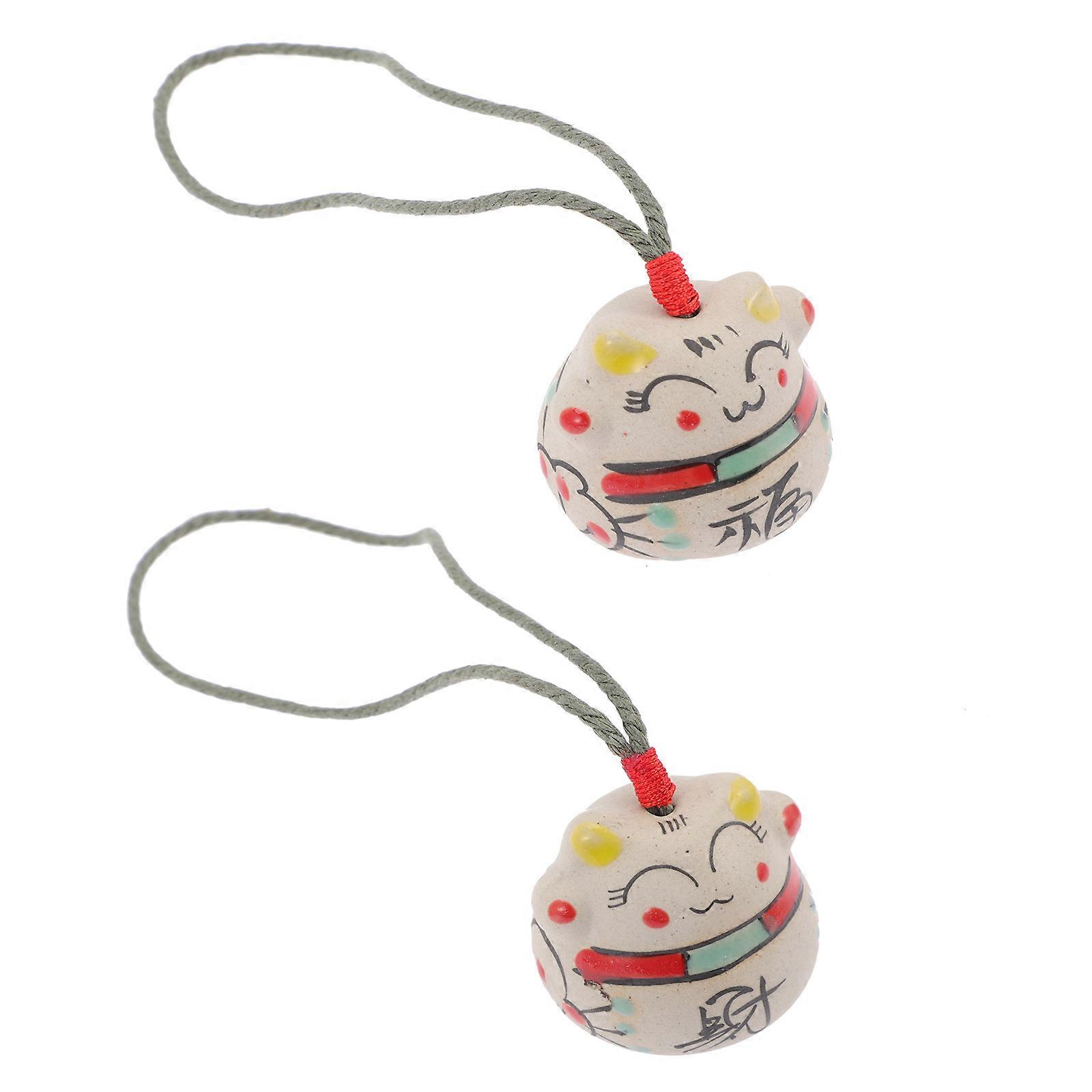 Fortune Cat Wind Chime Ceramic Decor for Garden Balcony 2Pcs