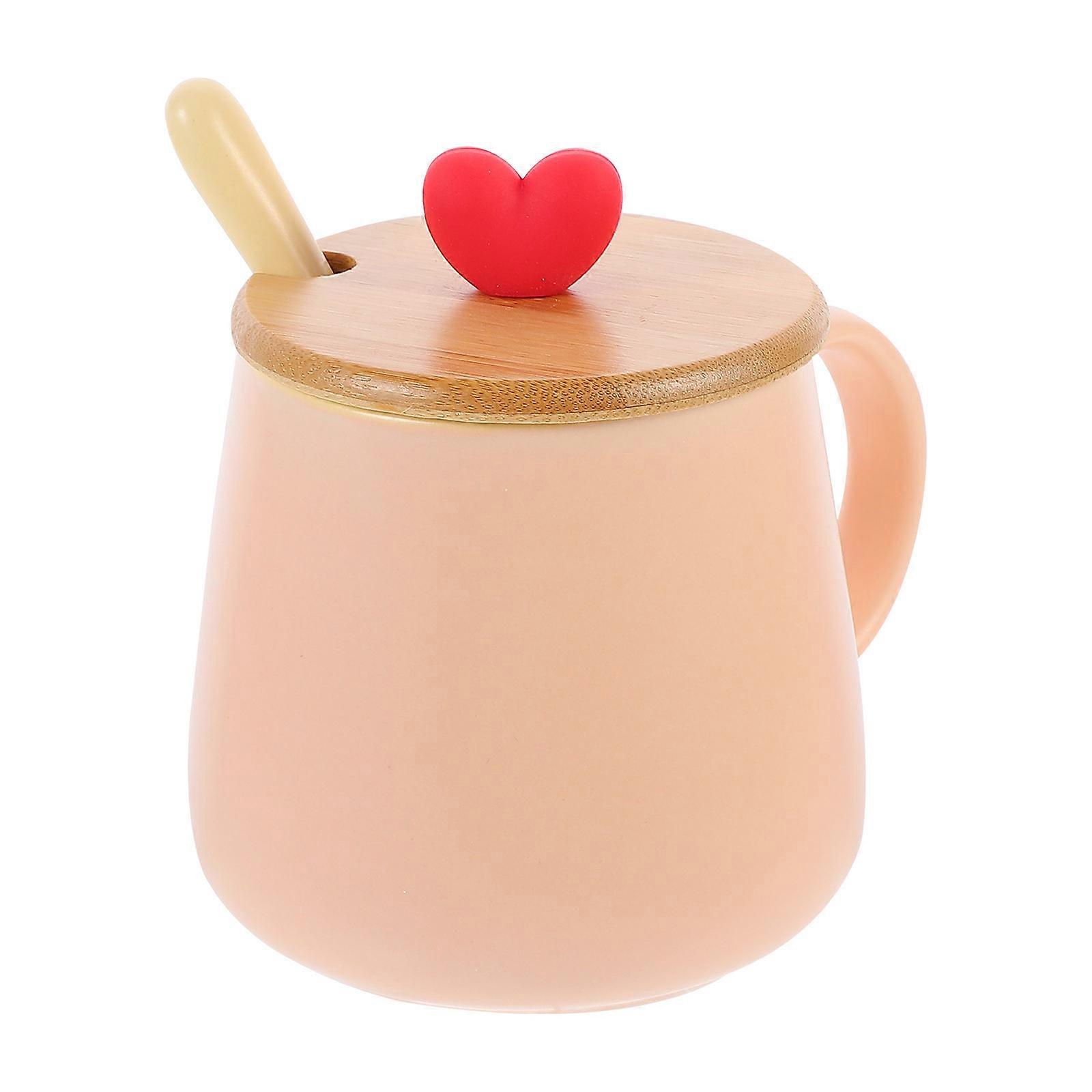 Practical Breakfast Mug with Lid and Spoon for Drinking 1Set 450 Ml Ceramic Cup