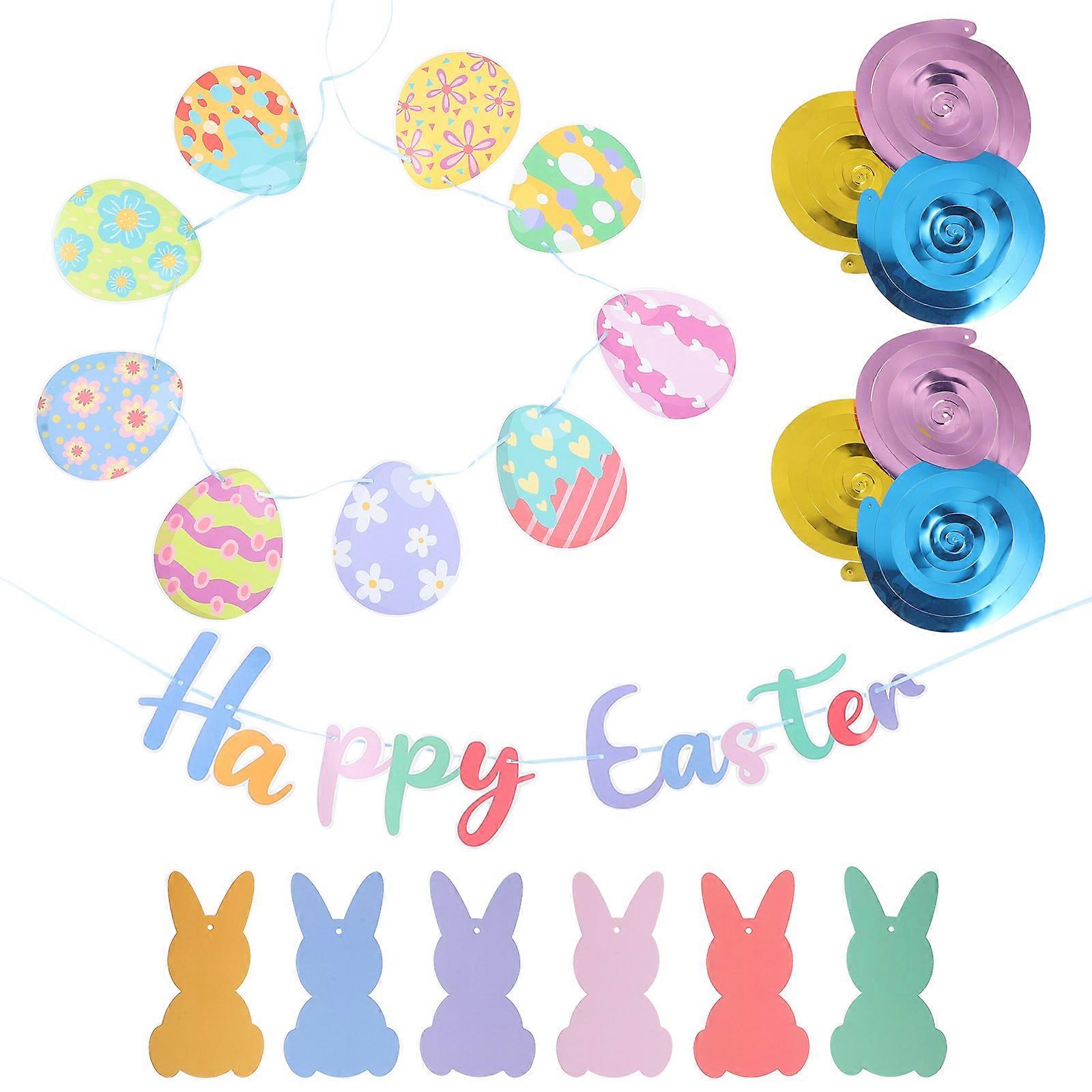 Easter Banner Bunting for Decoration 2Sets Assorted Color Paper PVC