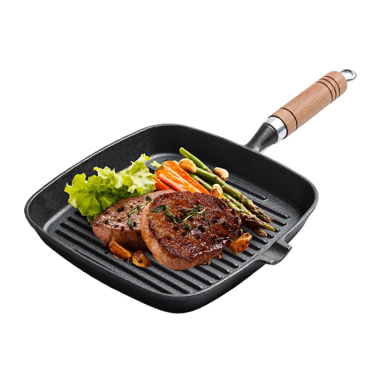 Non Stick Square Grill Pan with Wooden Handle for Indoor Cooking and Multi Function Use