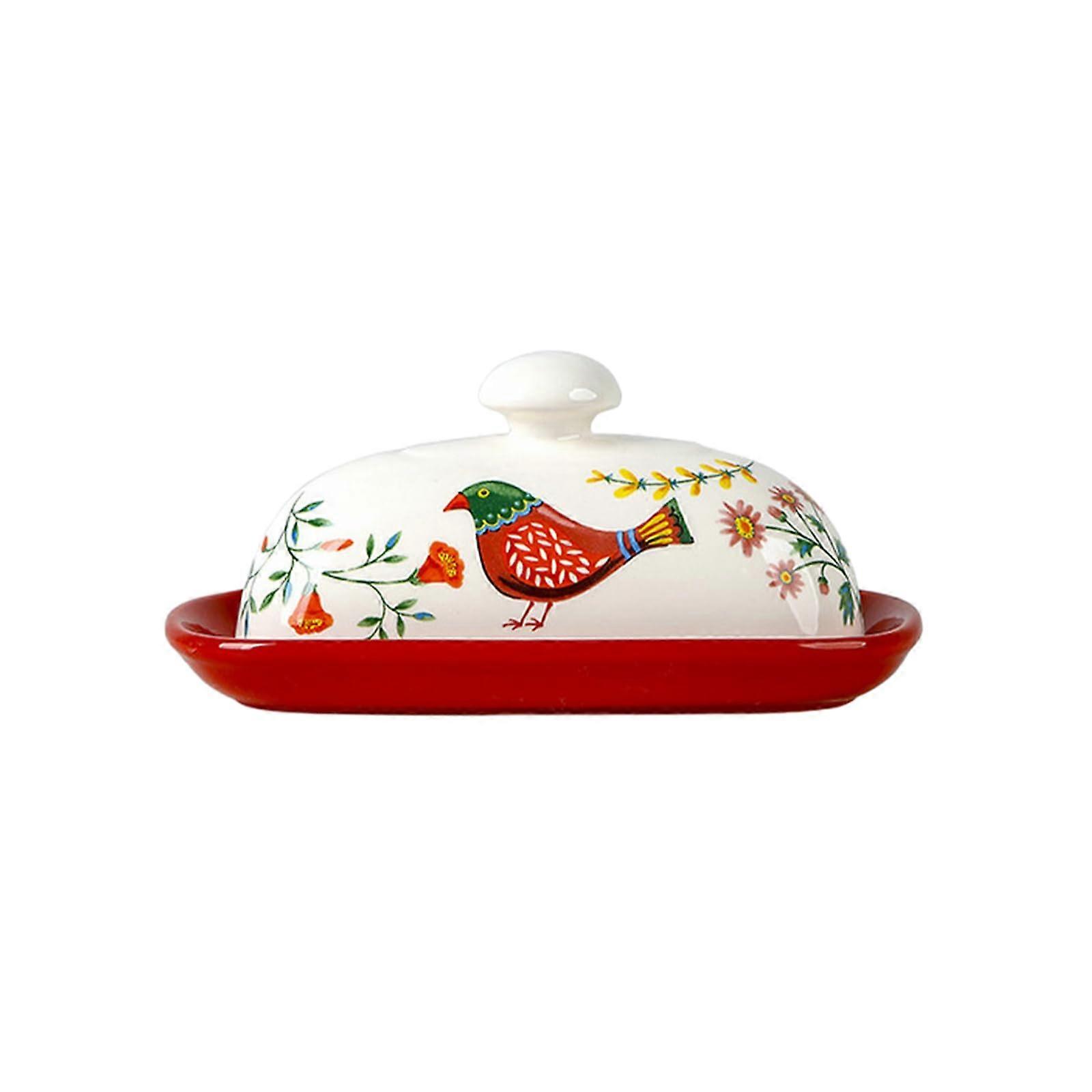 Ceramic Butter Dish with Lid, Decorative Butter Storage Container, Microwave Dishwasher Safe
