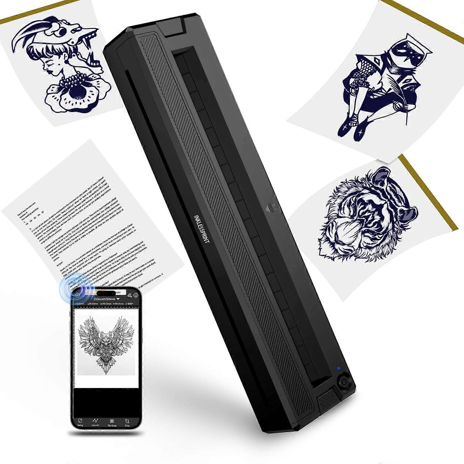Wireless Bluetooth Tattoo Stencil Printer  Thermal A4 Transfer for Artists, Precise Portrait Printing, Metallic
