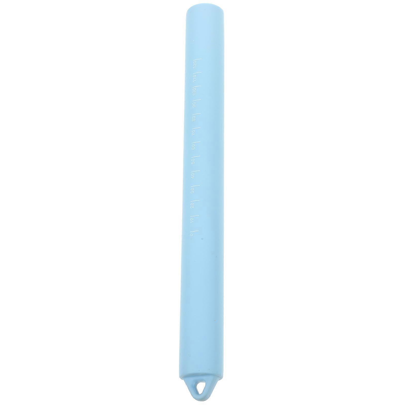 Silicone Rolling Pin with Measurement Scale, NonStick Dough Roller for Baking, Light Blue Pastry Tool