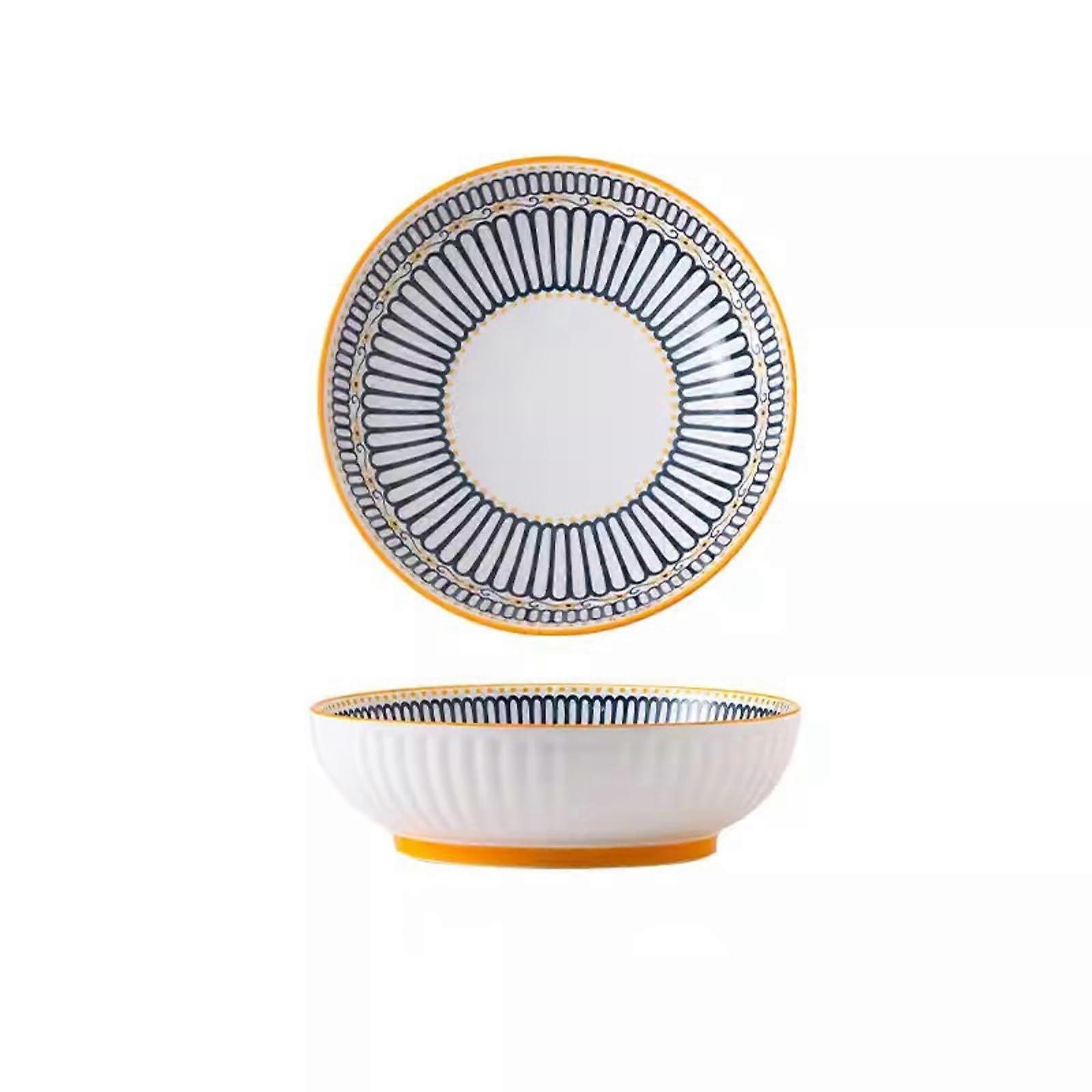 Large Ceramic Soup Bowl 9 Inch Elegant Vertical Pattern Thick Porcelain  Temperature Resistant