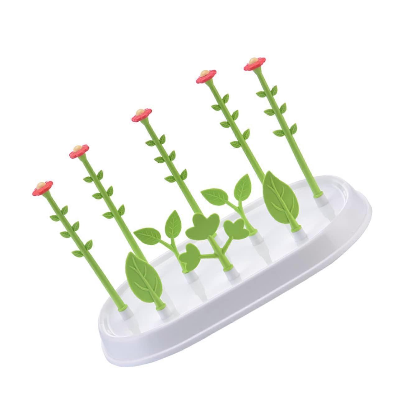 Bottle Drying Rack with Flower Design, Stable Support, Water Tray, Countertop Cup Holder
