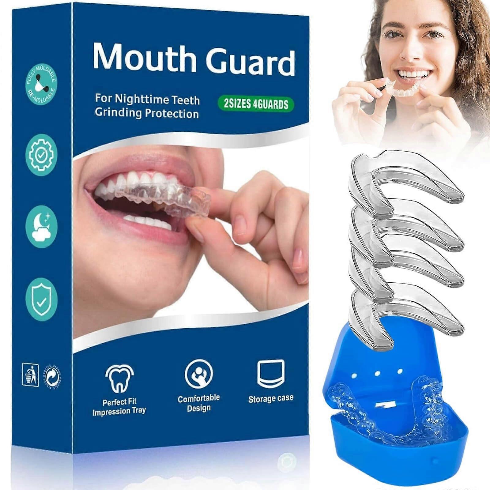 Mouth Guard for Teeth Grinding Nighttime Clenching, 4 Pcs Custom Moldable Reusable with Case