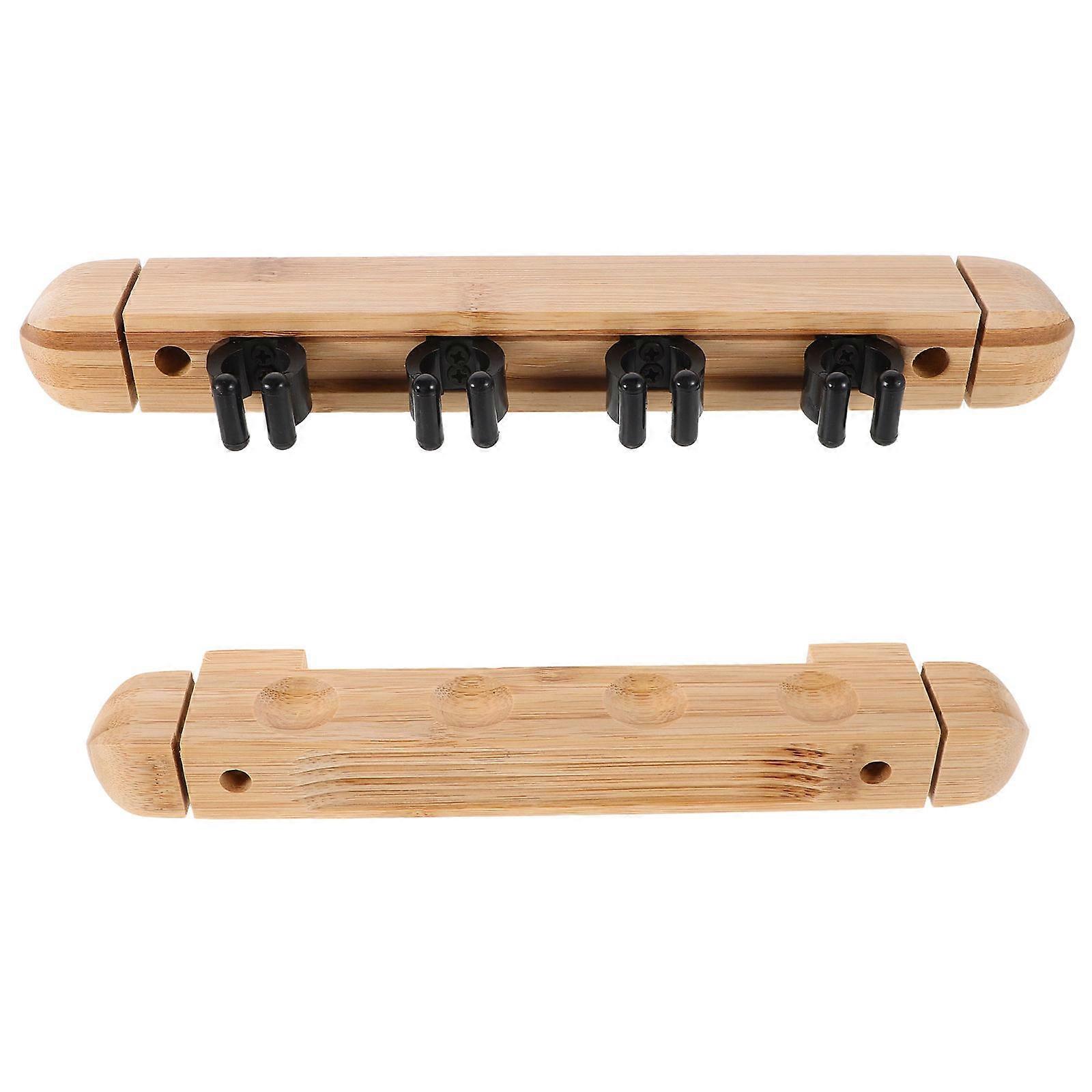 Solid Wood Billiard Cue Rack Wall Mounted for 1Set with 4 Holes Organizer