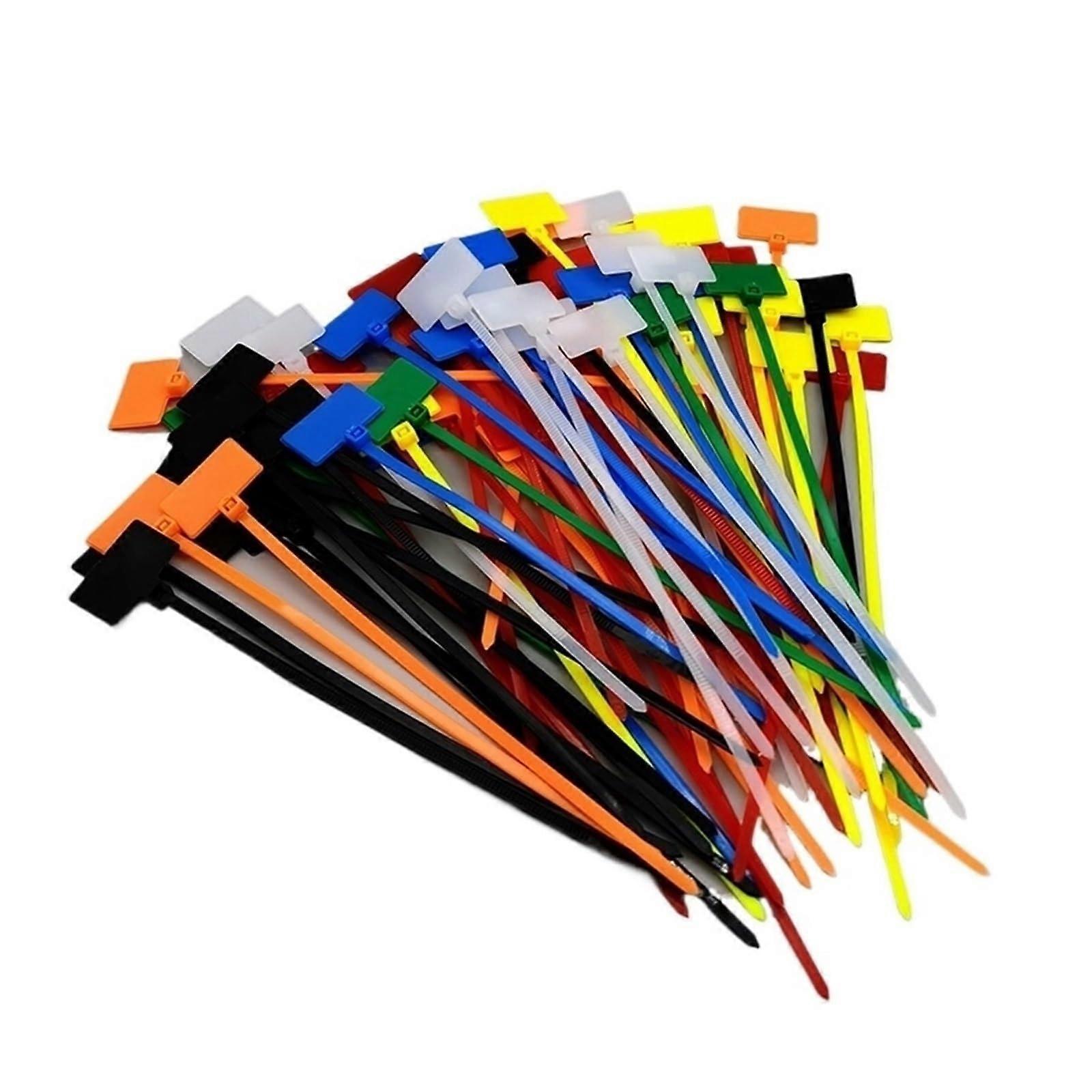 Yellow Adjustable Cable Ties with Marking Tags, 4x150mm Reusable Nylon, 100pcs Pack