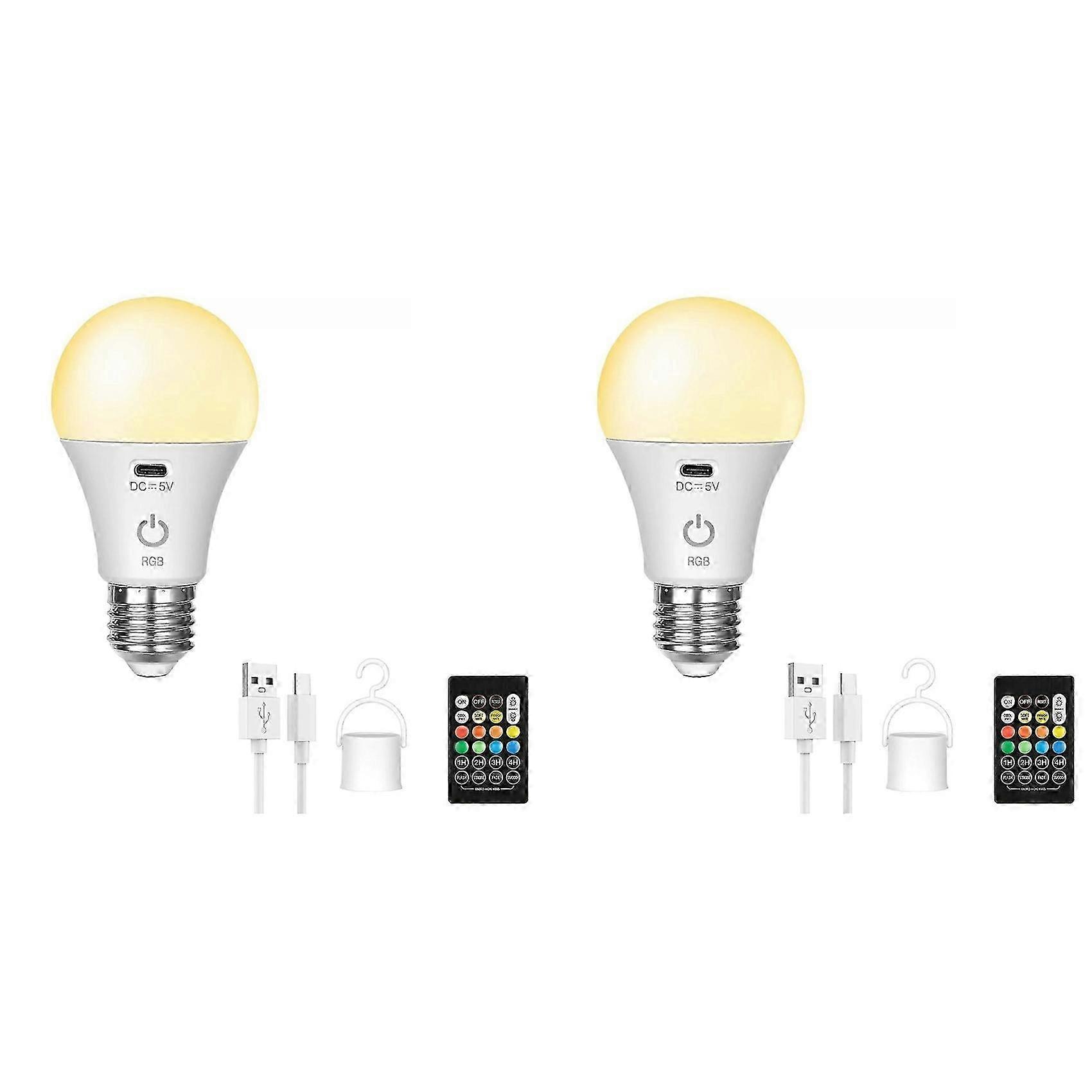 Rechargeable RGB LED Bulb - E27 Cordless Dimmable Light with Timer Function, USB Powered Smart Bulb