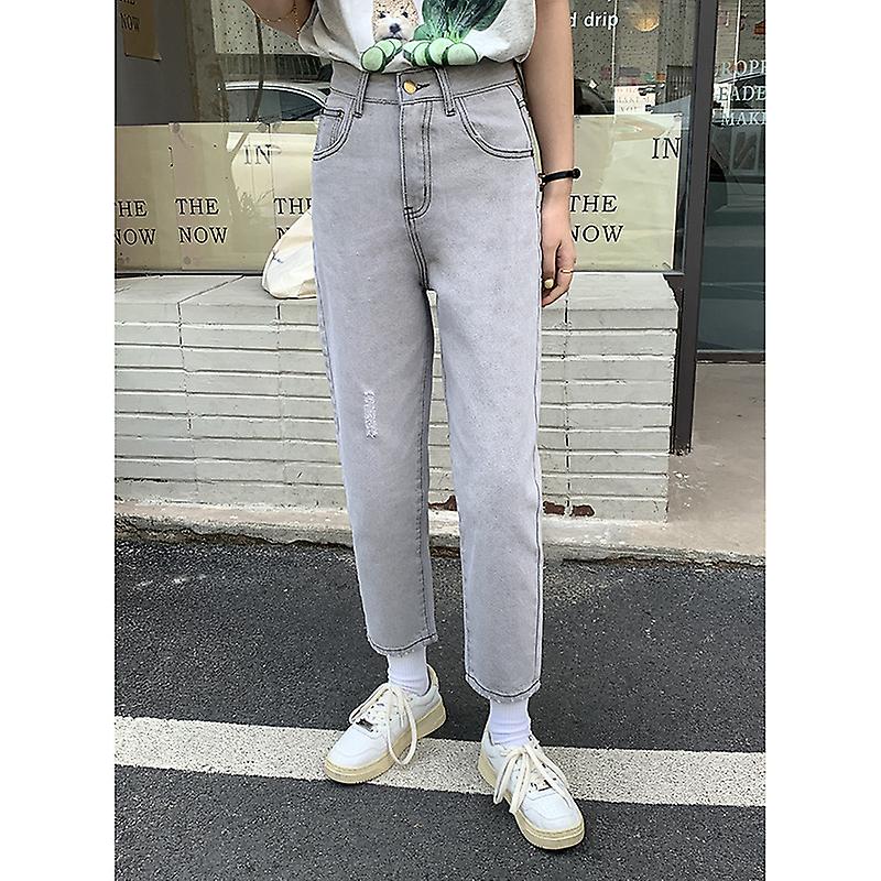Huang Zheng Washed And Whitened Jeans Women's 2022 Spring Korean Version High Waist Loose Thin Wide Leg Harlan Pants 121kd103
