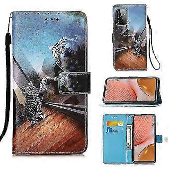 Compatible With Samsung Galaxy A72 5g/ 4g Case Leather Flip Wallet Cover With Card Slot Holder Kickstand Pattern - Mirror Cat