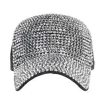 Rbaofujie Baseballcaps med Rhinestone-motiv og Knøtt, Justerbar Hatt, Glitrende Bling Denim Solhatt, Sølv